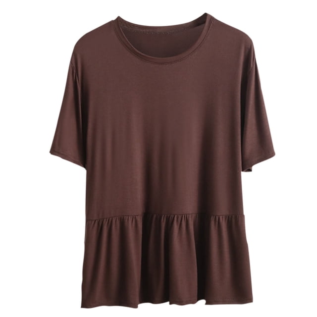 Birdeem T-Shirt Femme Col Rond Couleur Unie Manches Courtes Ample