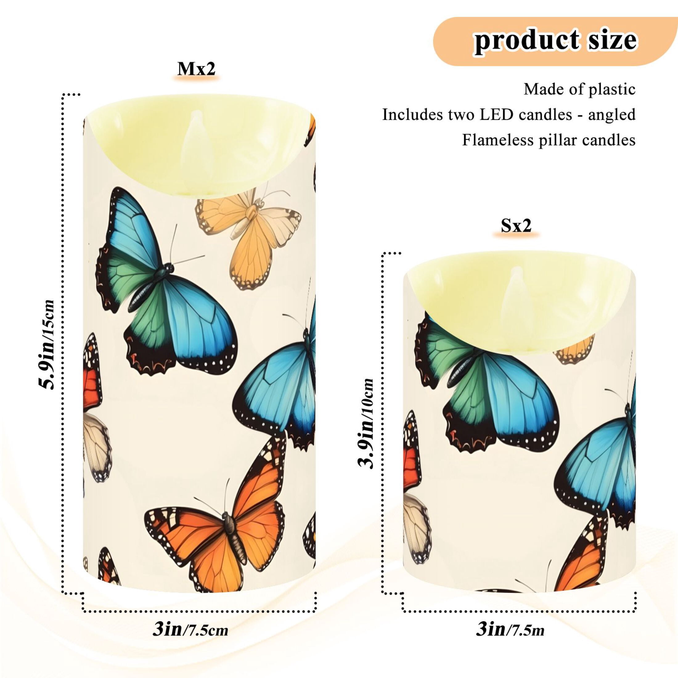 Butterflies with Beautiful Colors Flickering Flameless Candles with Remote Timer Battery Operated LED Tealight Set of 2 M