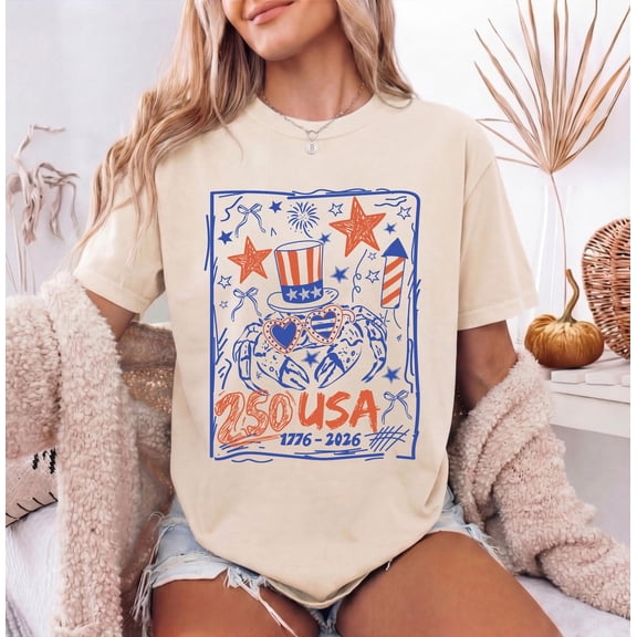 America 250th Anniversary Crab Shirt, US 250 Years T-Shirt, Patriotic Tee with USA Flag, We The People