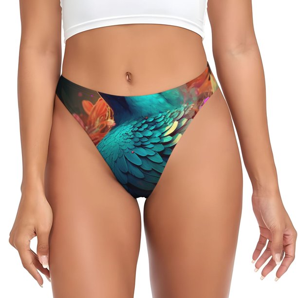 Fotbe Colorful Flower Bird Tanga Sin Costuras para Mujer con Estampado – Panties Invisibles, Transpirables y Cómodos para Uso Diario-X-Small
