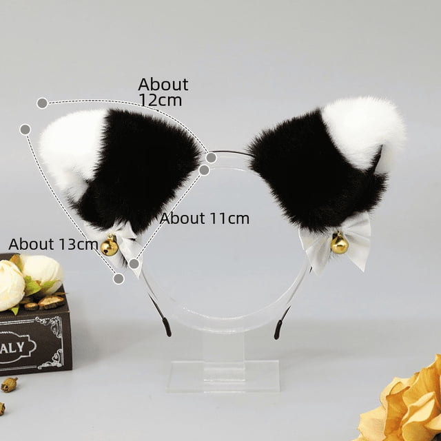 Diadema con orejas de gato de peluche estilo japonés, bonita, con lazo, estilo lolita, accesorio para la cabeza con orejas de zorro