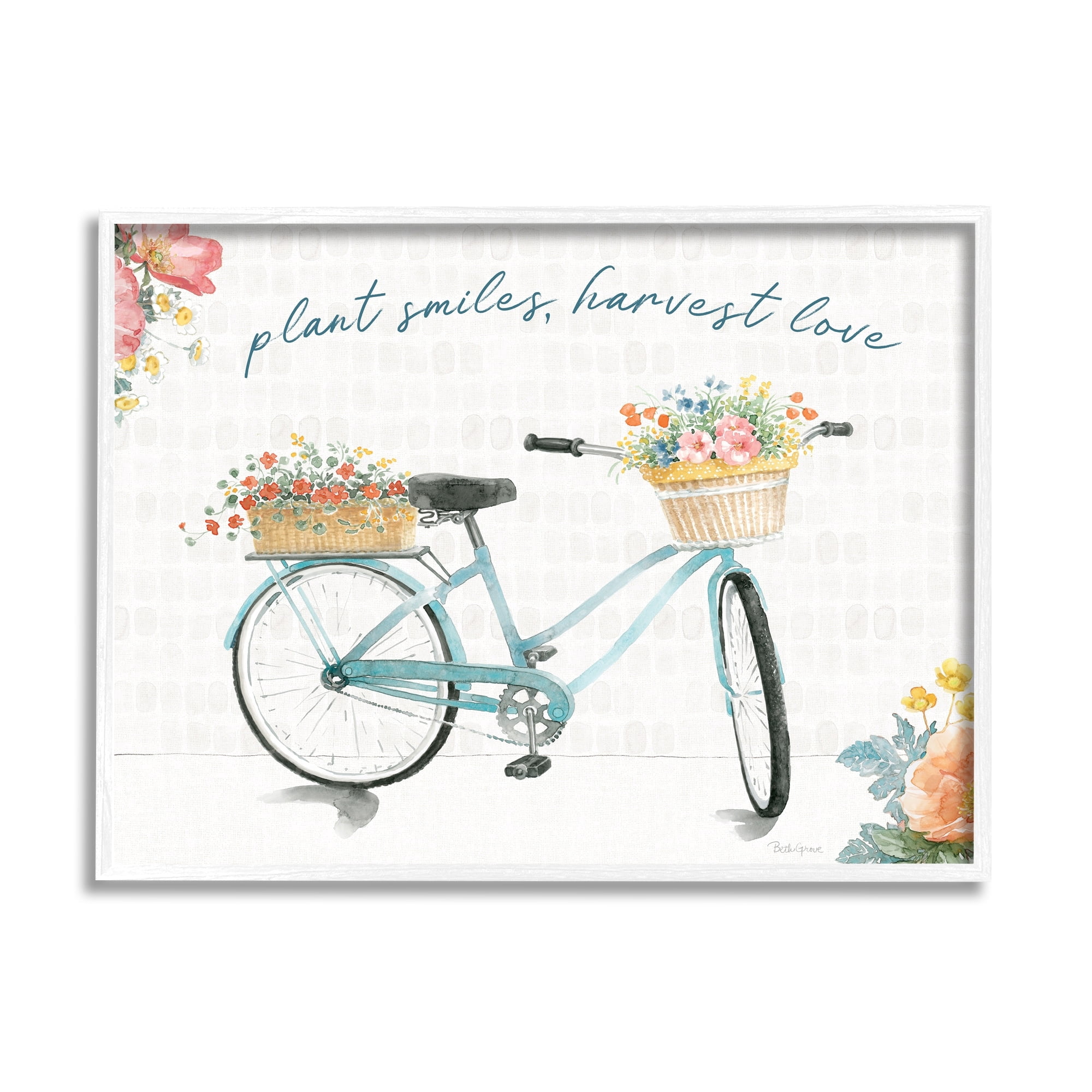 Stupell Industries Plant Smiles Harvest Love Phrase Floral Basket Bicycle, 20 x 16,Design by Beth Grove