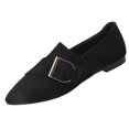 thumbnail image 2 of Samdudou Flat Shoes for Women Closed Toe Pointed Front Slip On Loafers Faux Suede Texture Bold Metallic Buckle Strap Detail Chic Dressy Footwear for Formal Events, 2 of 9