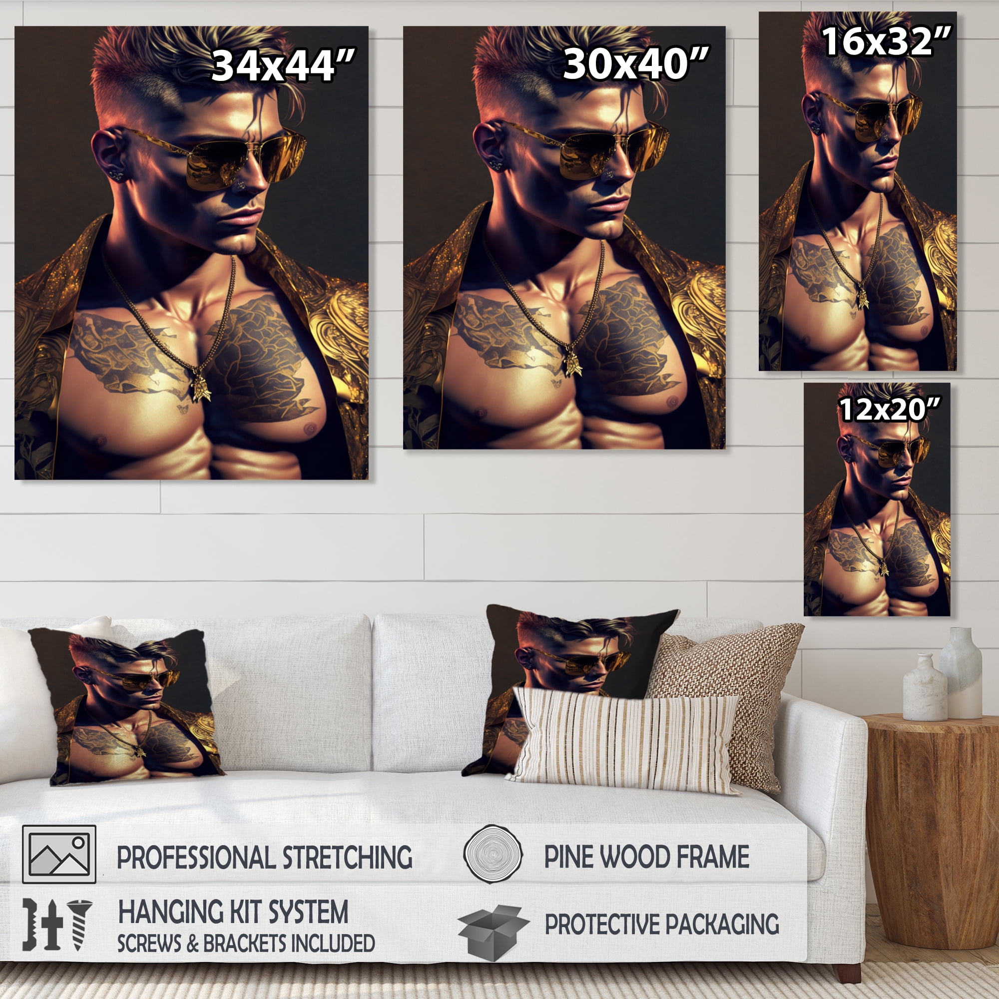 Designart Fashion Muscular Man With Sun Glasses X Canvas Wall Art