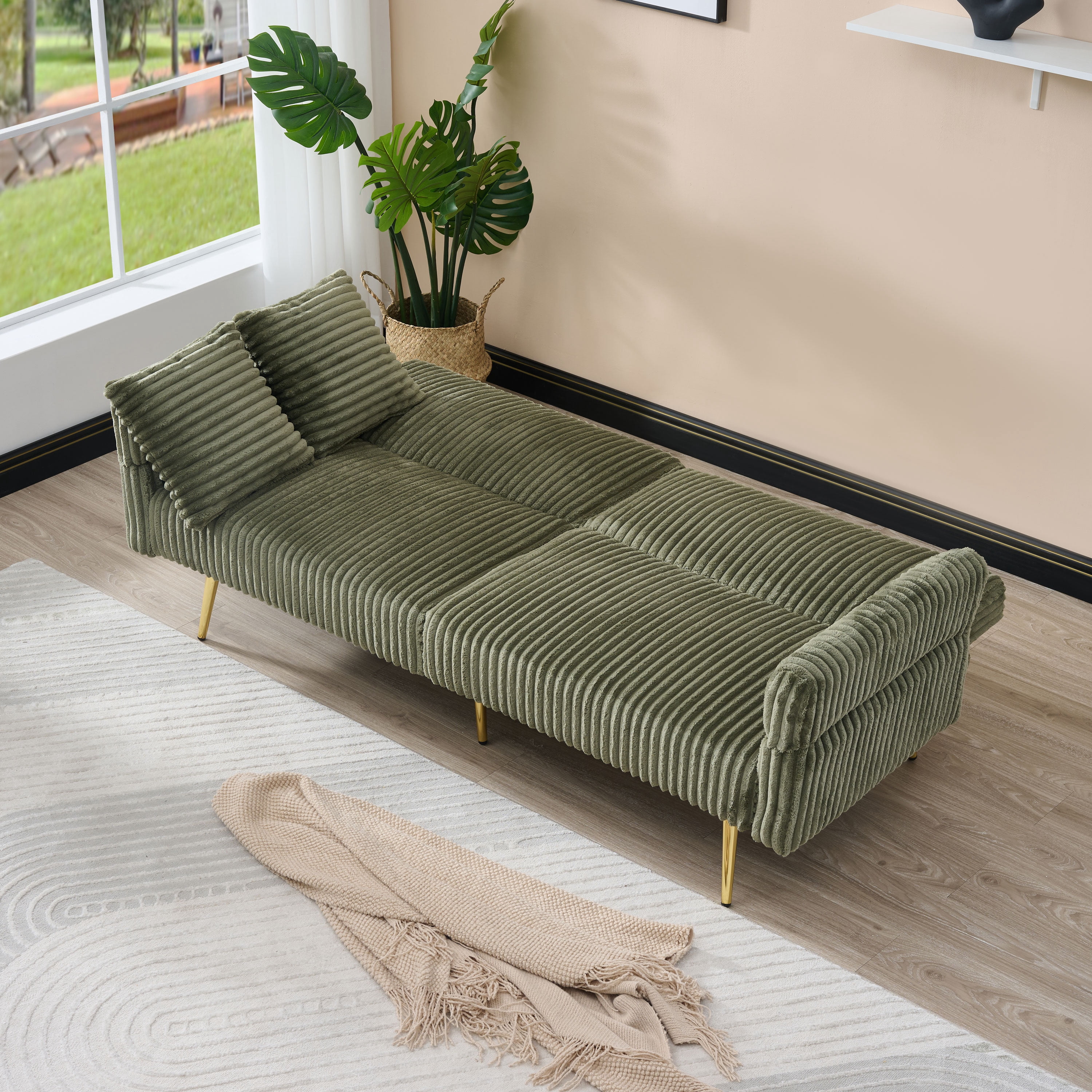 Gewnee Modern Corduroy Futon Sofa - Adjustable Backrest Convertible Sleeper, Soft Couch for Living Room & Small Apartment
