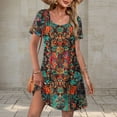 thumbnail image 2 of Tnhcen Women's Plus Size Short Sleeve Print Dress Pocket Design Casual Summer Dress 2XL S - 2XL Round Neck Loose Fit Floral Butterfly Printed Casual Dress for Women, 2 of 7