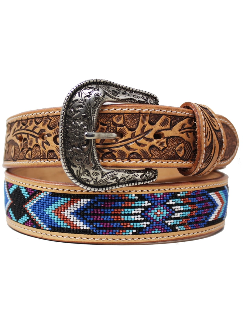 Beaded Leather Belt With Buckle 33\