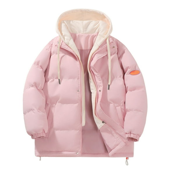 ManxiVoo Oversized Hooded Patchwork Puffer Coat Women Quilted Zip Up Jacket Packable Warm Winter Outdoor Fashion XL Size Pink