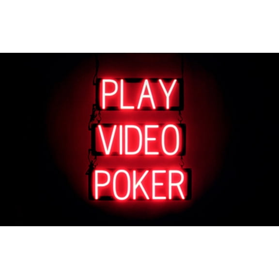 SpellBrite PLAY VIDEO POKER LED Sign for Business. 20.1" x 23.8" Red PLAY VIDEO POKER Sign Has Neon Sign Look With Energy Efficient LED Light Source. Visible from 500 Feet, 8 Animation Settings.