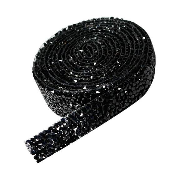 Ccgaton Store Clearance Rhinestone Ribbon Roll, Bling Hotfix Rhinestones Mesh Wrap, Sewing Trim for Wedding Party Decoration (Black, 1 yard long, 1 cm/0.4 inch)
