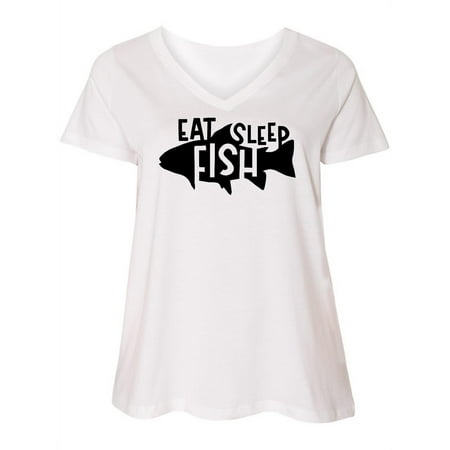

Inktastic Eat Sleep Fish Silhouette Women s Plus Size V-Neck