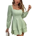 thumbnail image 2 of Coduop Women Long Sleeve Mini Dress Ruffled Hem Bandage Backless Squre Neck Casual Short Dresses, 2 of 6