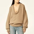 thumbnail image 2 of Olyvenn Women's Oversized Scoop Neck Pullover Sweater Long Sleeve Knitted Sweater Chunky Trendy Fall Winter Sweater Tops Khaki L, 2 of 9