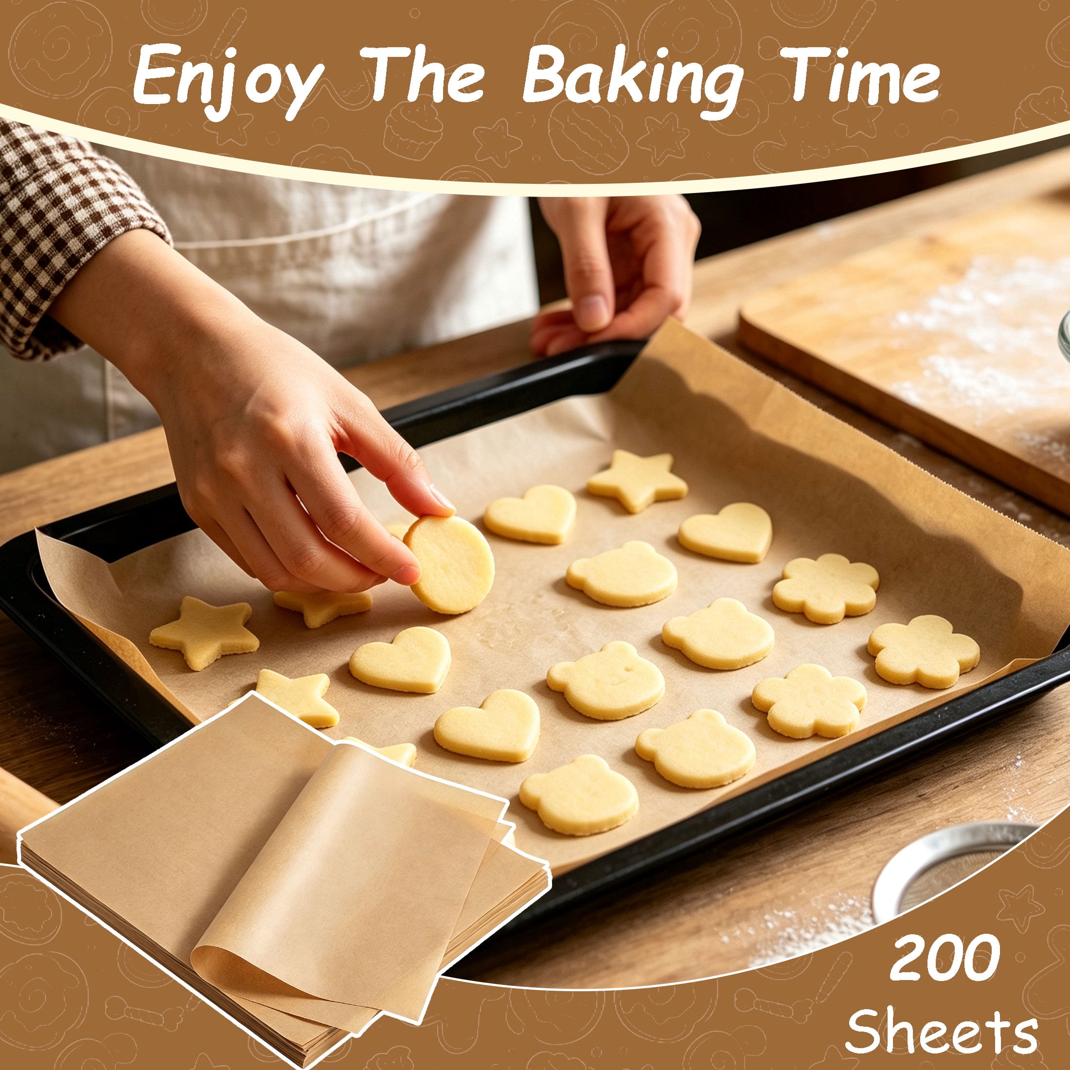200‑Sheet Parchment Paper Sheets for Baking, 8"x12" Pre‑Cut Non‑Stick Baking Liners, Oil‑Proof Cooking Parchment Paper, Non‑Stick Cooking Sheets for Oven Roasting & Air Fryer