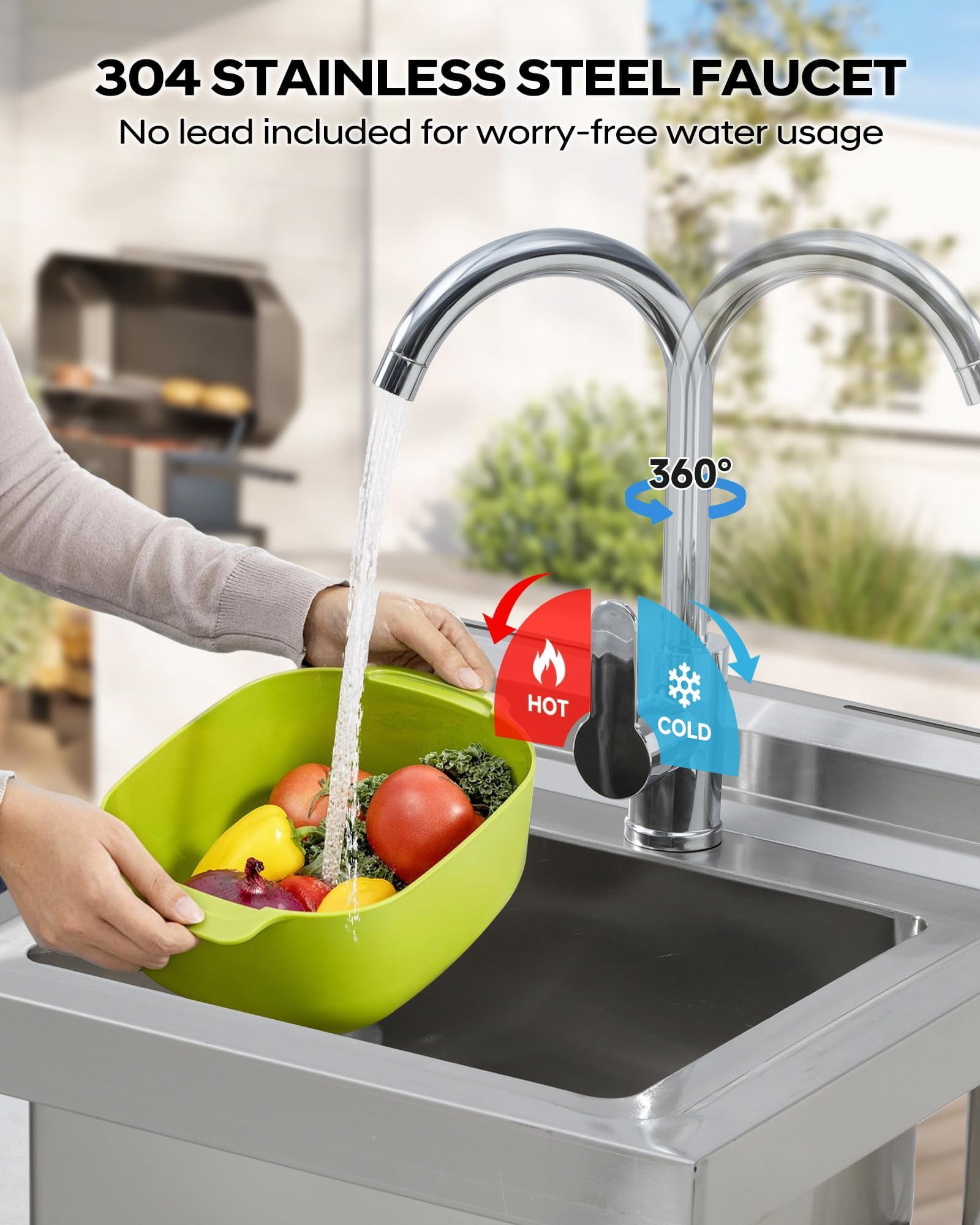 Accreate 18" FreeStanding Utility Sink with Cold and Hot Water Pipe, Single Bowl Stainless Steel Commercial Sink for Kitchen, Laundry
