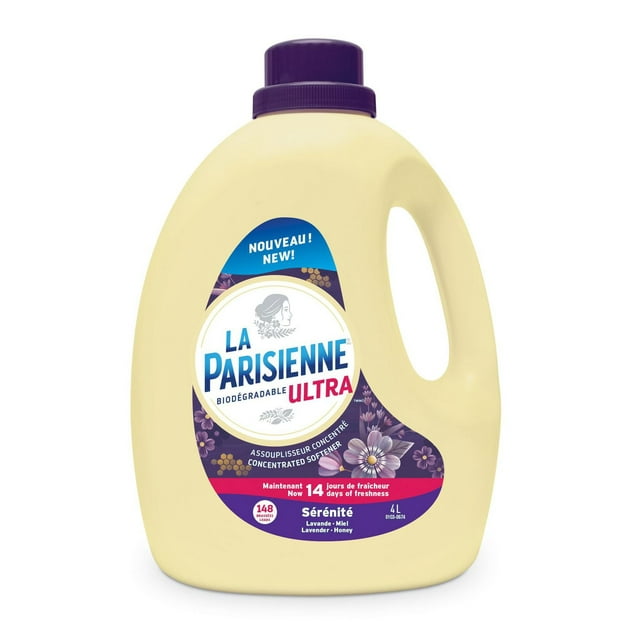 4L bottle of La Parisienne Ultra biodegradable concentrated fabric softener in Serenity scent with lavender and honey, providing 148 wash loads.