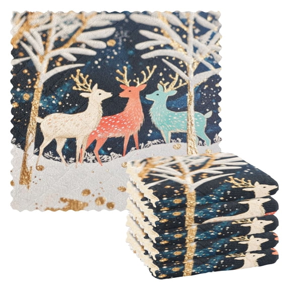 6 Pieces of Kitchen Towels 11x11Inch Kitchen Dish Cloths Kitchen Dish Towels Reuseable Cleaning Cloths Christmas Colored Deer