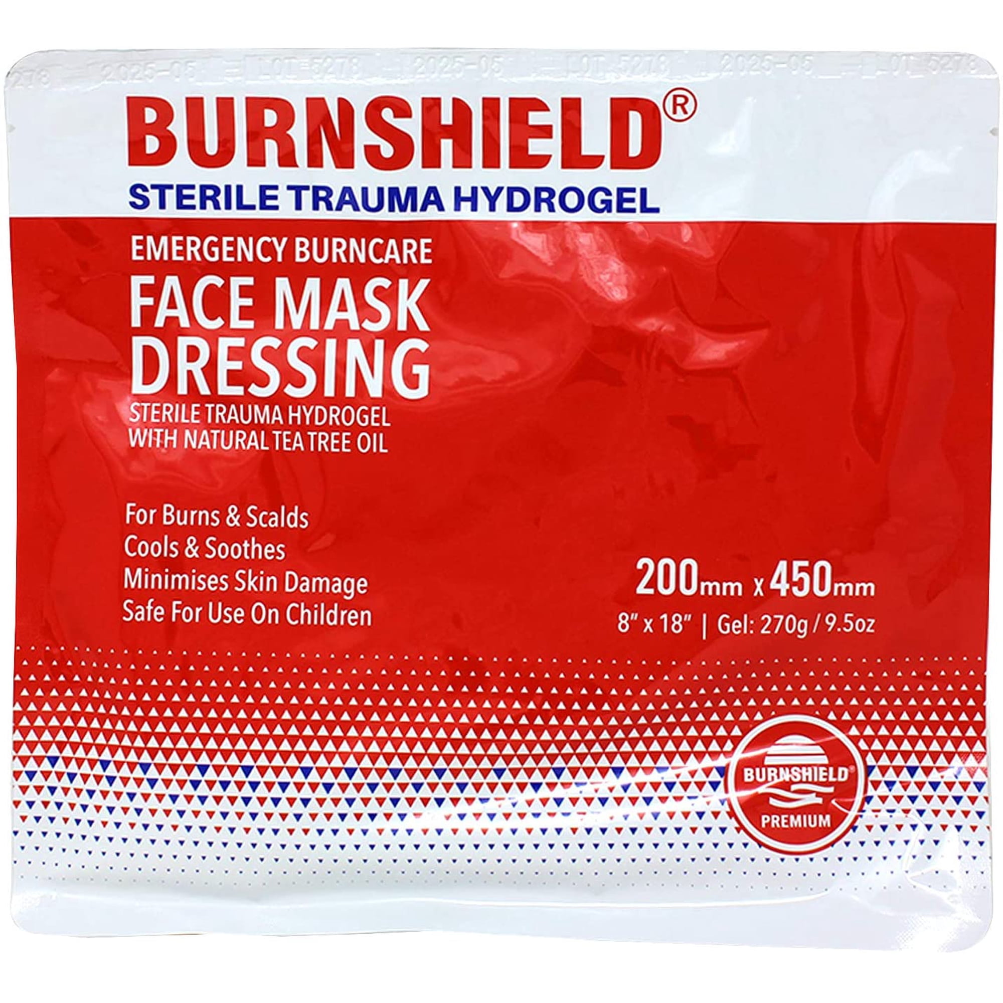 Burnshield Sterile Emergency Burn Face Mask Hydrogel Foil Sealed Foam Cell Dressing Covering 8"x 18" (200mm x 450mm)