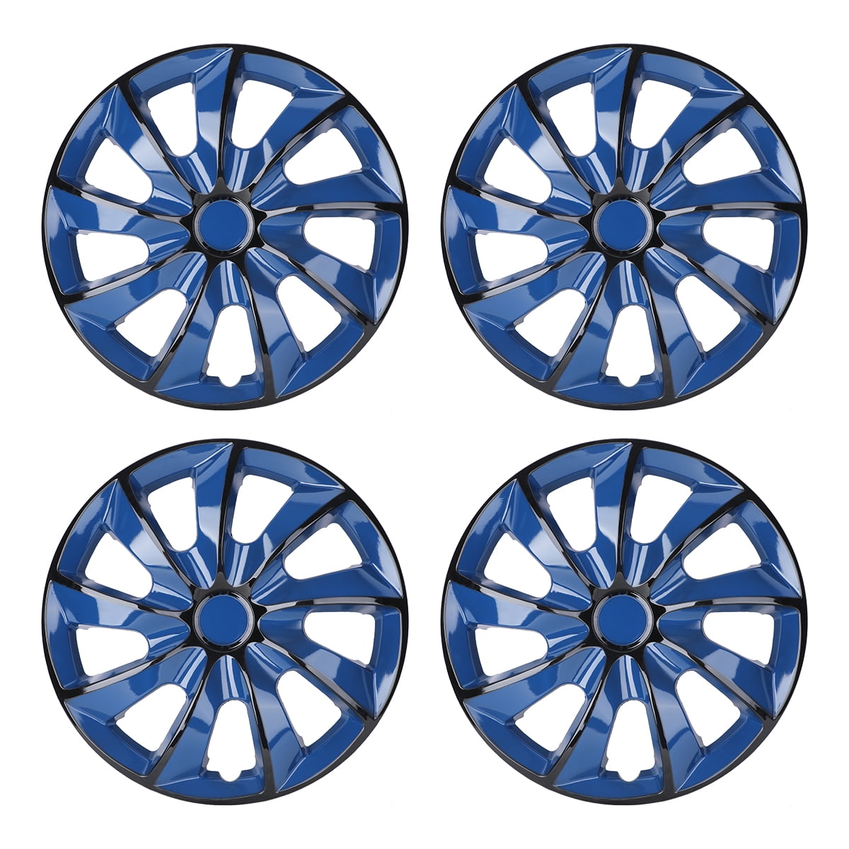 15" Premium Universal Wheel Rim Covers – Set of 4 Hubcaps,ABS&PC Material Hub Protection Accessory,Snap-on Replacement Caps for Car,Pickup Truck,SUV - 15 Inch Black&Blue Lacquer