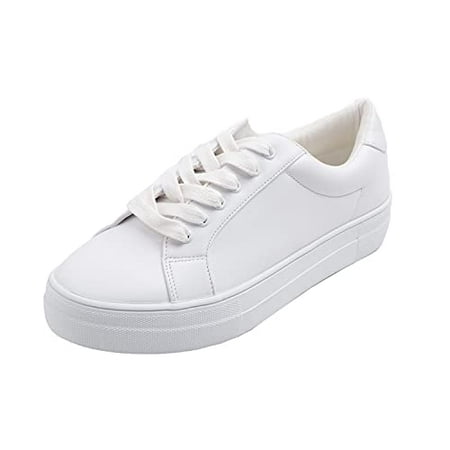 

Feversole Women s Featured PU Leather Colorful Lace-Up Sneaker Platform White Size 6.5 M US