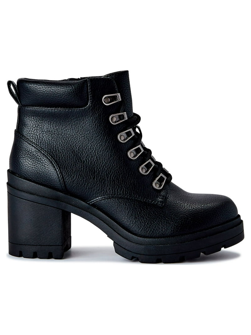 No Boundaries Women's Lace Up Heeled Moto Boots, Wide Width No Boundaries Women's Lace Up Heeled Moto Boots, Wide Width