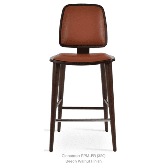 GINZA COUNTER STOOL - PPM-FR - CINNAMON (320)- PLYWOOD - AMERICAN WALNUT VENEER BACK - BEECH WOOD WALNUT FINISH LEGS