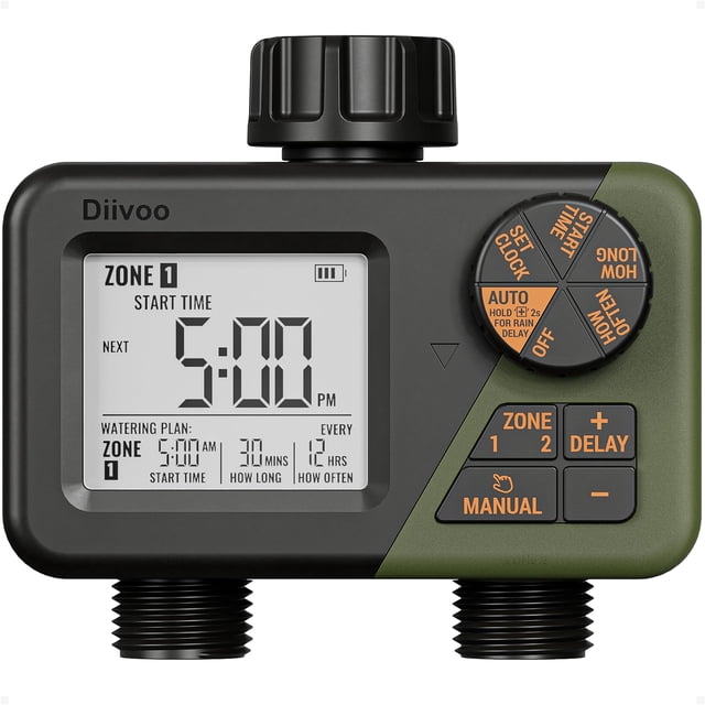Manguera de agua programable de 2 zonas Timer Diivoo IPX5