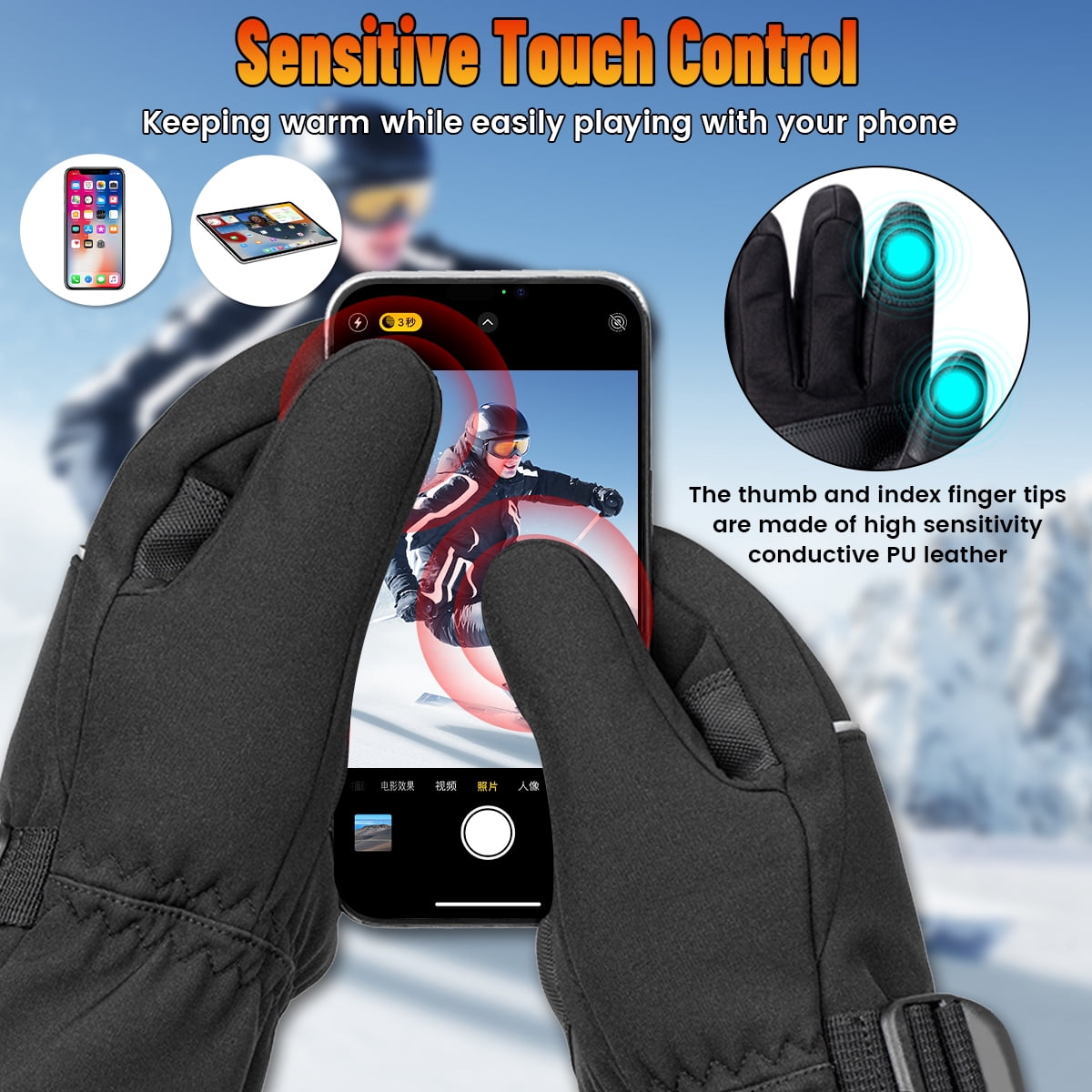 GUQDZOF Heated Gloves for Men Women with 7.4V 10000mAh Rechargeable Battery Waterproof Heated Ski Gloves for Motorcycle Working Hunting Hiking Camping Walking Arthritis Raynaud Skiing, M