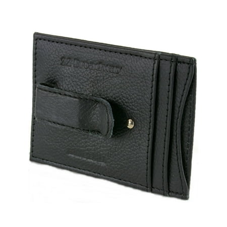 Mens Leather Money Clip Wallet Thin Slim Minimalist 4 Card Case Slots ID Window Black One