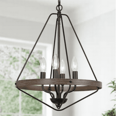 LNC Modern Black Caged Chandelier 4-Light Brown Candlestick Rustic Foyer Chandelier Lamp with Faux Wood Accents