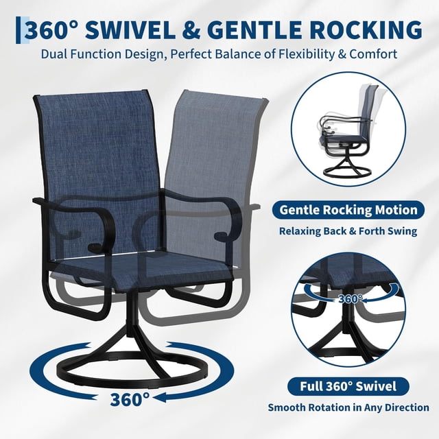 Juego de 2 Sillas de Comedor Giratorias para Patio, Sillas Mecedoras Giratorias para Exterior con Respaldo Alto, Sillas de Tiras de Textileno Resistentes a la Intemperie, Sillas de Patio Giratorias
