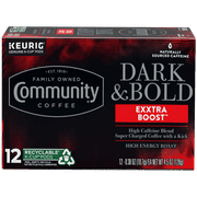 Pack of 2 Community Coffee Dark & Bold Exxtra Boost High Caffeine Blend K-Cup Coffee Pods, 12 ct (Package May Vary)