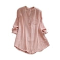 thumbnail image 1 of S-XXXXXL Cotton Linen Shirts for Women Plus Size Solid Color Tunic Blouses Button V Neck Tops Fall Ladies Casual Loose Tops T Shirts, 1 of 3