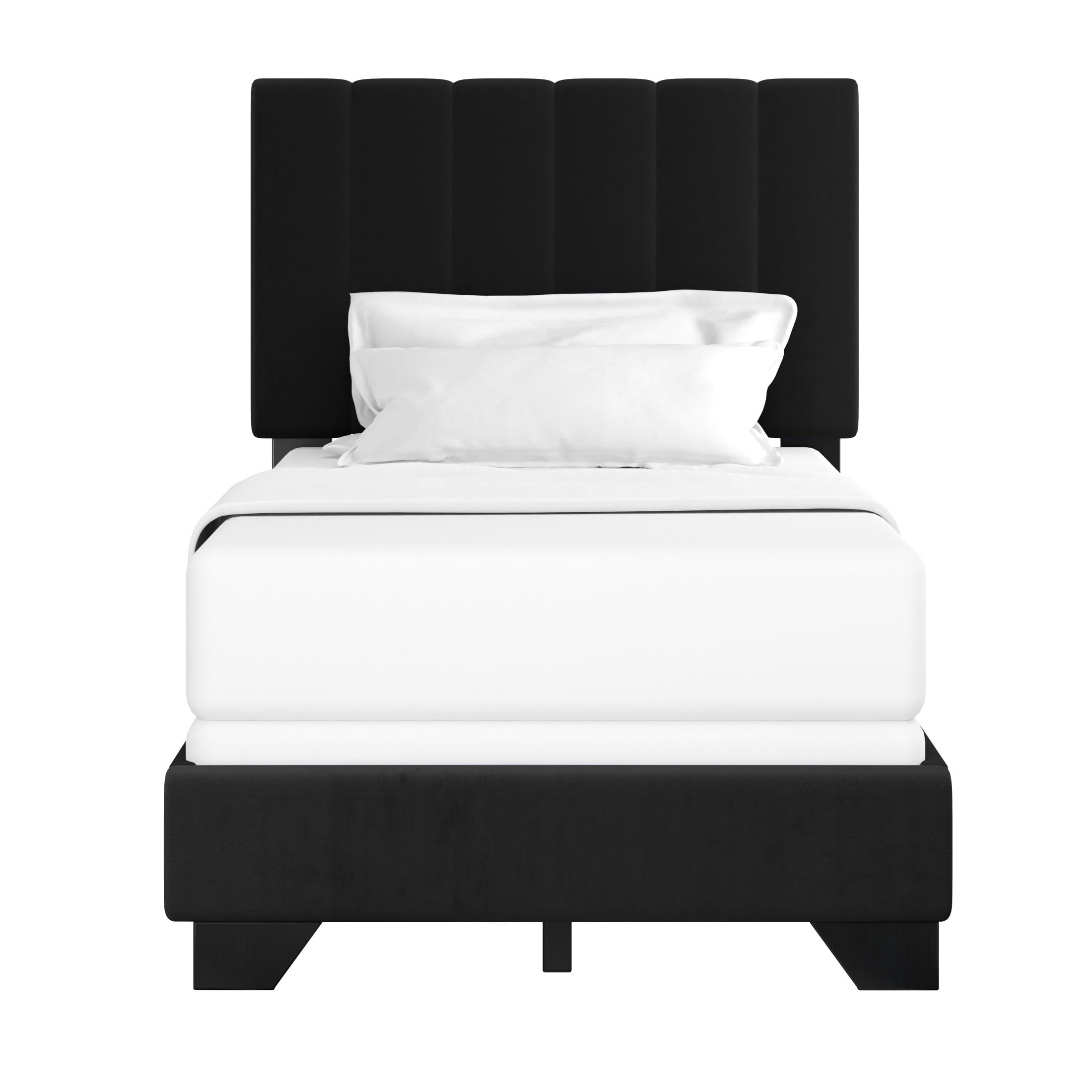 Reece Channel Stitched Upholstered Twin Bed, Black, by Hillsdale Living Essentials