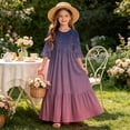 thumbnail image 7 of ITSAME Girls A-Line Dress Gradient Print Crew Neck Flowy Ruffle 3/4 Sleeve Summer Casual A-Line Dress Multicolor Size 14, 7 of 7