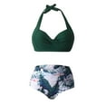 thumbnail image 3 of Girls Two Piece Swimsuit Women Vintage Swimsuit Two Piece Retro Halter Ruched High Waist Print Bikini Set, 3 of 6