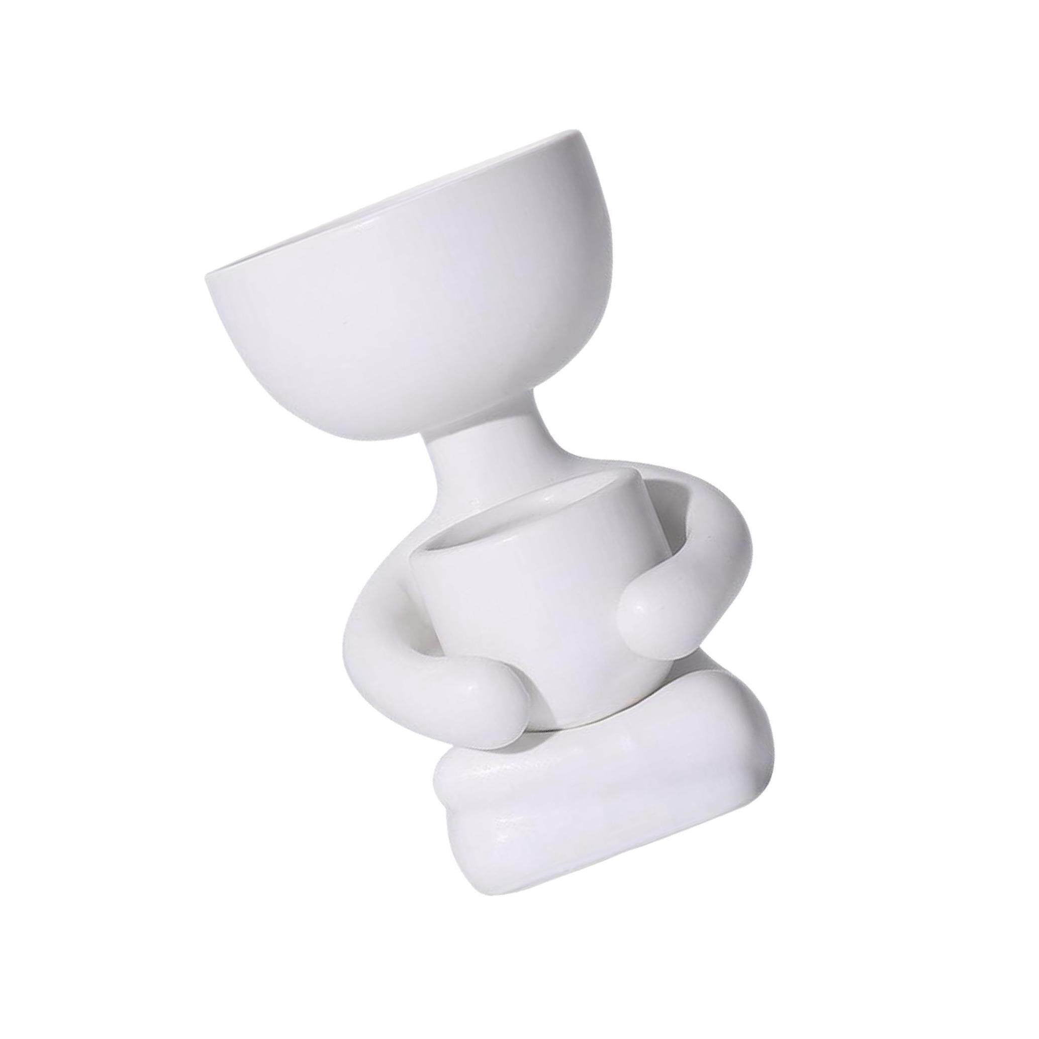 VONKY Ceramic Flower Pot Human Flower Vase Plant Pot Planter White 10x6x8cm
