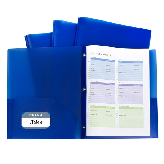 C-Line Two-Pocket Heavyweight Poly Portfolio Folder with Prongs, Blue, Pack of 10