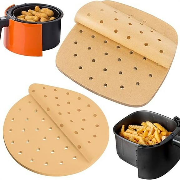100 PCS Air Fryer Parchment Disposable Paper Liners - 8.5Inch 7.9Inch Perforated Air Fryer Liners, Parchment Paper Sheets for Airfryer Basket, Streamer, Toaster, Oven, Baking, Square and Round