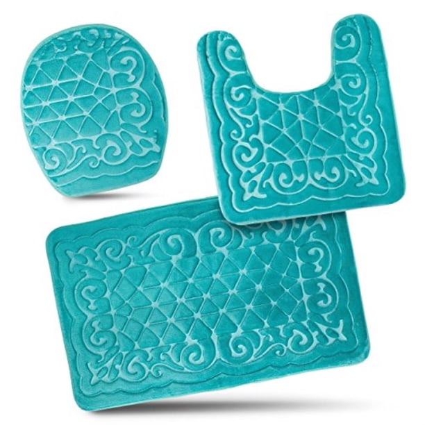 Bathroom Rug Mats Set 3 Piece Memory Foam Extra Soft Shower Bath Rugs A Contour Mat And Lid Cover Perfect Combination Of Luxury And Comfort Aqua Teal Designs Walmart Com Walmart Com
