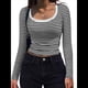thumbnail image 1 of Camisas de Larga con Cuello Redondo para Mujer, Blusas Informales de Punto Acanalado de Corte Ajustado, Camisetas Básicas de Trabajo para Verano y Otoño. Rayas Blancas M, 1 of 9