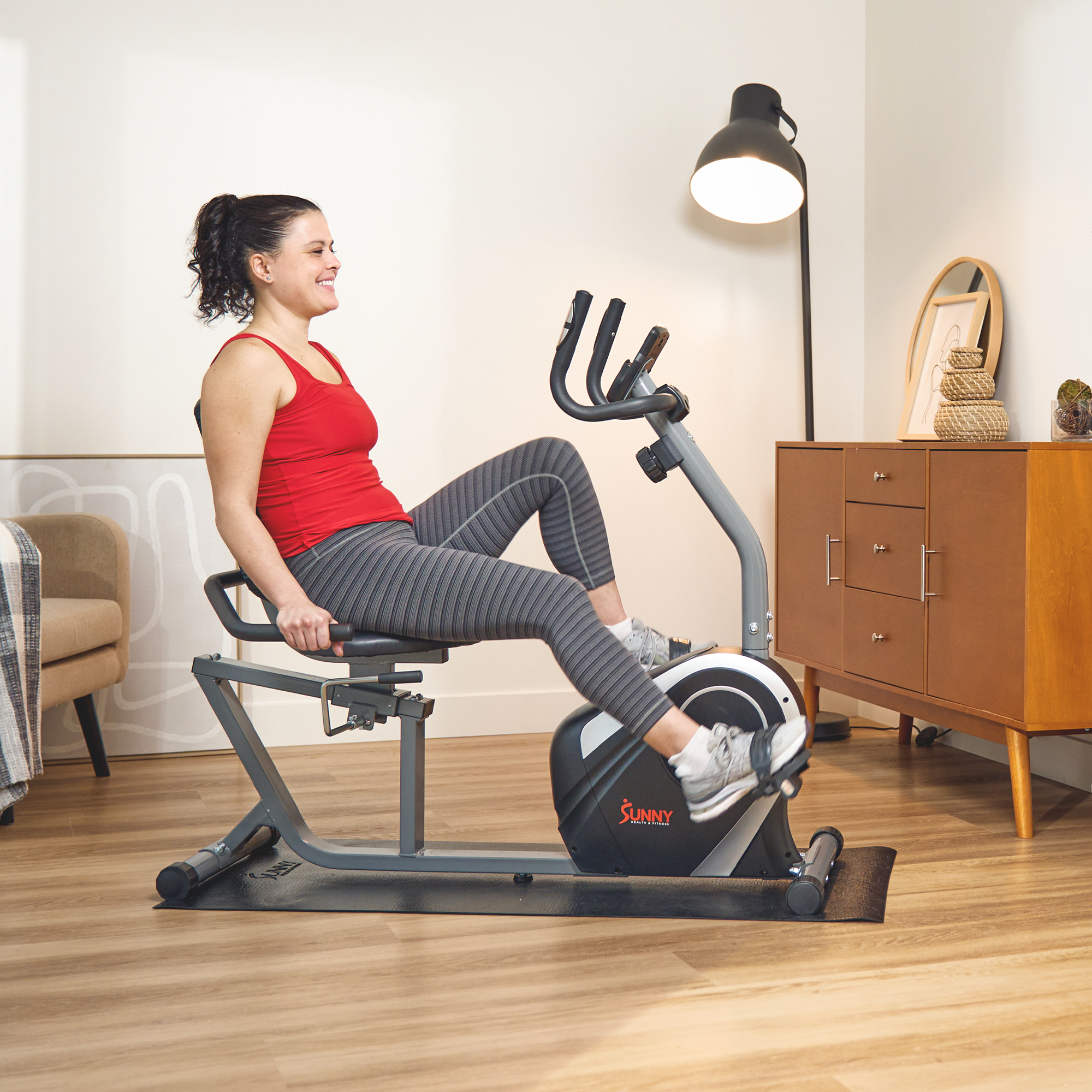 Sunny Health & Fitness Magnetic Recumbent Bike Exercise Bike, 300lb Capacity, Easy Adjustable Seat, Monitor, Pulse Rate Monitoring - SF-RB4616S - image 5 of 5