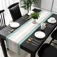 thumbnail image 3 of Turquoise Beige Stripe Table Runner 48 Inches Long, Modern Art Horizontal Striped Kitchen Coffee Dining Table Decoration for Home Party Birthday Wedding Home Decor 13x48 Inches, 3 of 8