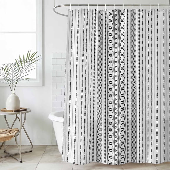Black White Striped Waterproof Fabric Shower Curtain,Modern Farmhouse Geometric Waterproof Fabric Shower Curtain for Bathroom Curtains Bathtubs Hotel Shower Curtains with 12 Hooks Stall 48x72in