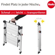 Hailo Folding 2 Step Non-Slip Stool for Home and Kitchen, MK80, Silver/Black