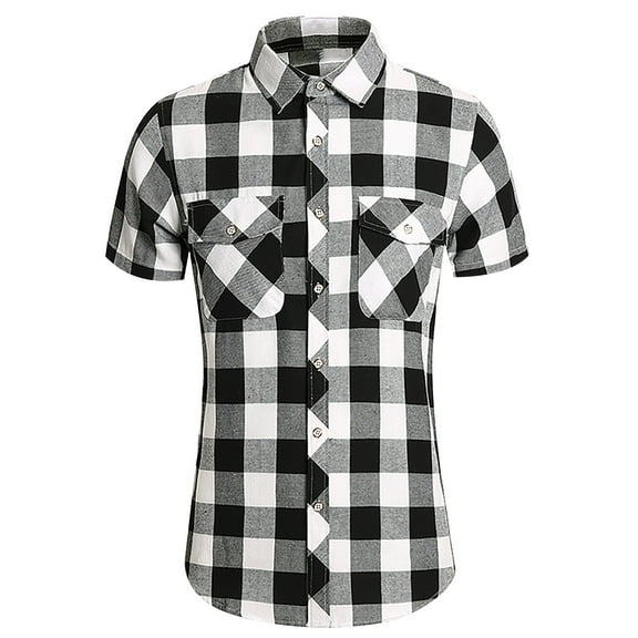 Joau Mens Western Cowboy Short Sleeve Button-Up Plaid Shirts Regular Fit Button Down Shirts Casual Work Shirts with Pockets