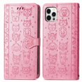 thumbnail image 1 of Funda Cartera FOXDOCK para iPhone 12 ProMax , Flip PU con Relieve de Gatos y Perros, Tarjetero y Soporte, 1 of 6