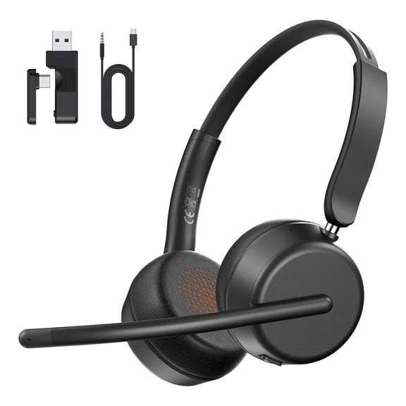 Wireless Headset with AI Noise-Canceling Mic, Bluetooth 5.4 Headphones for Home Office Remote Work, Phone, Computer, Black