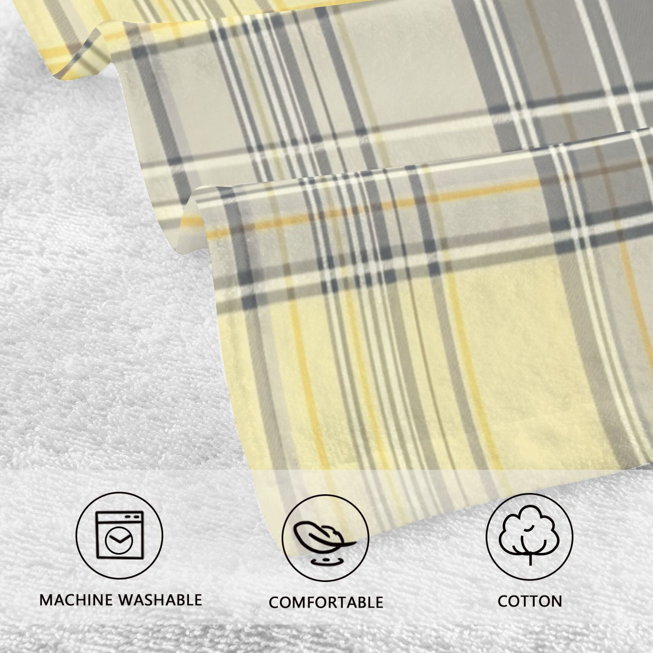 2 Pcs Absorbent Face Towel Bath Hand Towels Soft Breathable Cotton Towel Set for Bathroom Kitchen Hotel Spa Decor Light Yellow and Grey Tartan
