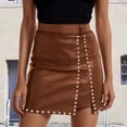 thumbnail image 2 of DHFJKG Womens Skirts Leather Bodycon Slim Fit Mini Skirt With Beaded Embellishment Party Club Night Out Wear Trendy Skirt, 2 of 6